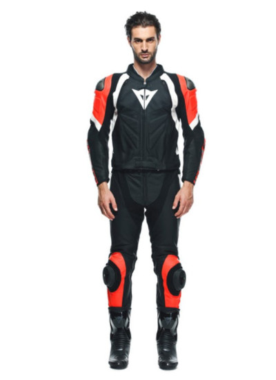 DAINESE AVRO 4 LEATHER 2PCS SUIT-Black-Matt-Fluo-Red-White