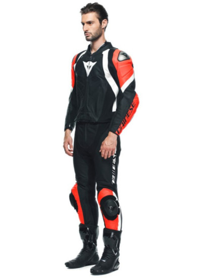 DAINESE AVRO 4 LEATHER 2PCS SUIT-Black-Matt-Fluo-Red-White