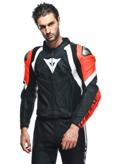 DAINESE AVRO 4 LEATHER 2PCS SUIT-Black-Matt-Fluo-Red-White