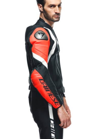 DAINESE AVRO 4 LEATHER 2PCS SUIT-Black-Matt-Fluo-Red-White