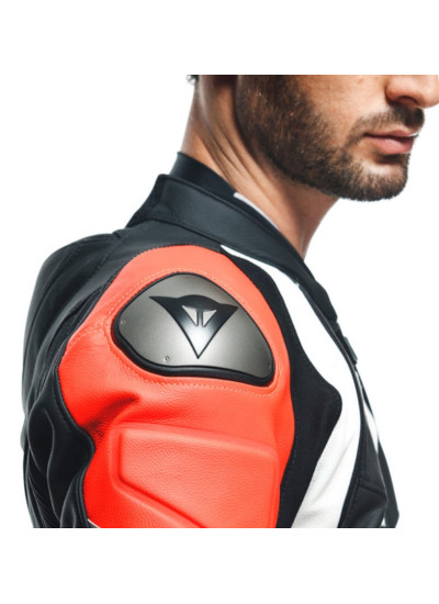 DAINESE AVRO 4 LEATHER 2PCS SUIT-Black-Matt-Fluo-Red-White