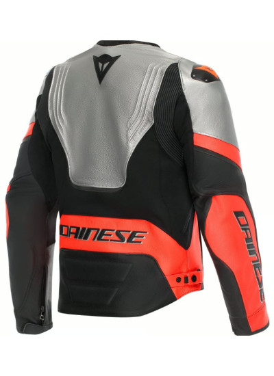 Chaqueta DAINESE Racing 5 Leather Silver Black-Red-Fluo