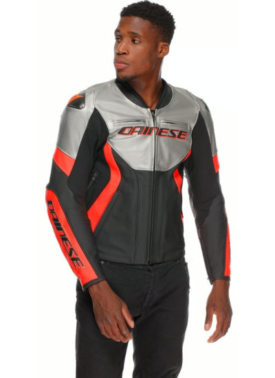 Chaqueta DAINESE Racing 5 Leather Silver Black-Red-Fluo