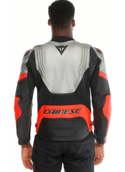 Chaqueta DAINESE Racing 5 Leather Silver Black-Red-Fluo